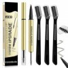 Culinavog Crayon à Sourcils Double Embout, Crayon à Sourcils 2 en 1 avec Gel avec 4 Pointes Fourchues, Livré avec 3 Rasoirs à