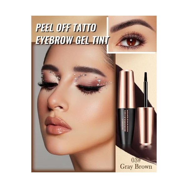Gel Sourcils Peel Off, Gris-Marron Teinture Sourcils Tattoo Longue Durée, Waterproof et Anti-transfert, Durée de Vie de 3 Jou...