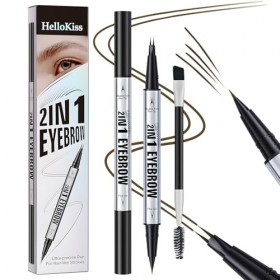 MOTIBACK Double tête Crayon Sourcil Micro-Fourchu à 2 Pointes Livré avec une brosse à sourcils et à cils - Imperméable Transp