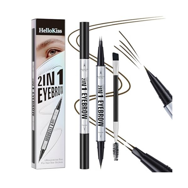 MOTIBACK Double tête Crayon Sourcil Micro-Fourchu à 2 Pointes Livré avec une brosse à sourcils et à cils - Imperméable Transp