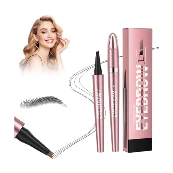Crayon à sourcils magique avec 4 pointes microfourchues, 3D Magique Crayon Sourcil Waterproof imperméable, et résistant aux t...