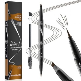 MOTIBACK Double tête Crayon Sourcil Micro-Fourchu à 4 Pointes Livré avec une brosse à sourcils et à cils - Imperméable Transp