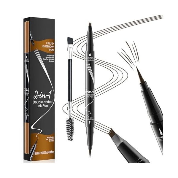 MOTIBACK Double tête Crayon Sourcil Micro-Fourchu à 4 Pointes Livré avec une brosse à sourcils et à cils - Imperméable Transp