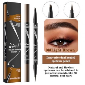 MOTIBACK Double tête Crayon Sourcil Micro-Fourchu à 4 Pointes Livré avec une brosse à sourcils et à cils - Imperméable Transp