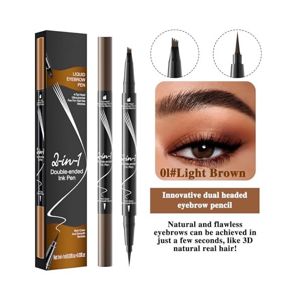 MOTIBACK Double tête Crayon Sourcil Micro-Fourchu à 4 Pointes Livré avec une brosse à sourcils et à cils - Imperméable Transp