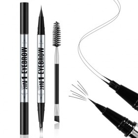Apooliy Stylo à sourcils imperméable, set de brosses et stylo à sourcils à double extrémité, crayon liquide ultra-précis pour