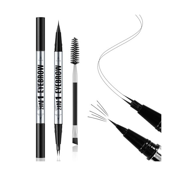 Apooliy Stylo à sourcils imperméable, set de brosses et stylo à sourcils à double extrémité, crayon liquide ultra-précis pour