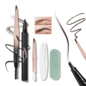 Prreal Microblading Lot de 2 stylos à sourcils 2 en 1 à double extrémité, avec brosse spirale, noyau remplaçable, rasoir à so...