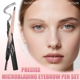 Prreal Microblading Lot de 2 stylos à sourcils 2 en 1 à double extrémité, avec brosse spirale, noyau remplaçable, rasoir à so...