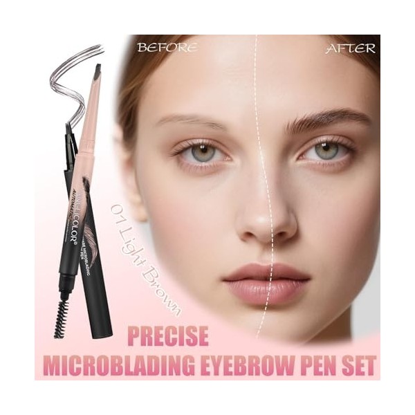 Prreal Microblading Lot de 2 stylos à sourcils 2 en 1 à double extrémité, avec brosse spirale, noyau remplaçable, rasoir à so...