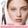 Prreal Microblading Lot de 2 stylos à sourcils 2 en 1 à double extrémité, avec brosse spirale, noyau remplaçable, rasoir à so...