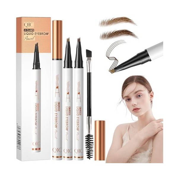 2 PCS Crayon Sourcil Waterproof, 3D Crayon Microblading Sourcil Longue Tenue Avec 4 Pointes Eyebrow Pencil Look Naturel Sourc