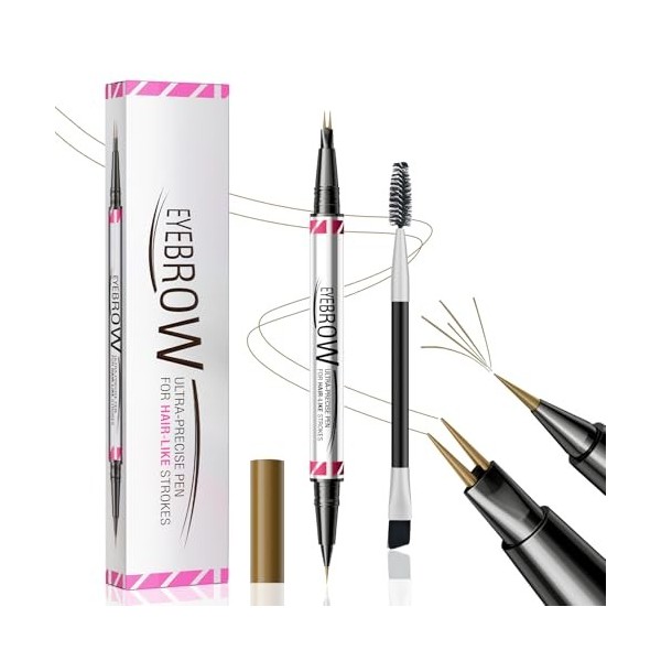 Crayon à Sourcils 3D Microblading, Crayon à Sourcils Liquide 2 en 1 à Double Extrémité avec 2 Pointes de Fourchette, Stylo à ...