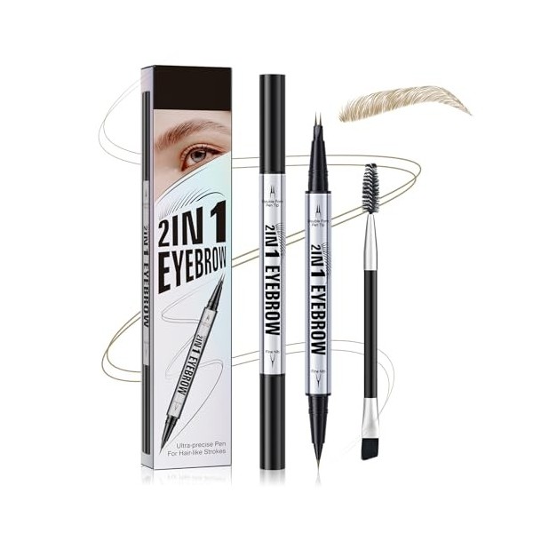 Crayon à sourcils liquide 2 en 1, Stylo à sourcils double pointe, 3D Crayon à sourcils liquide longue tenue, Cosmétique pour