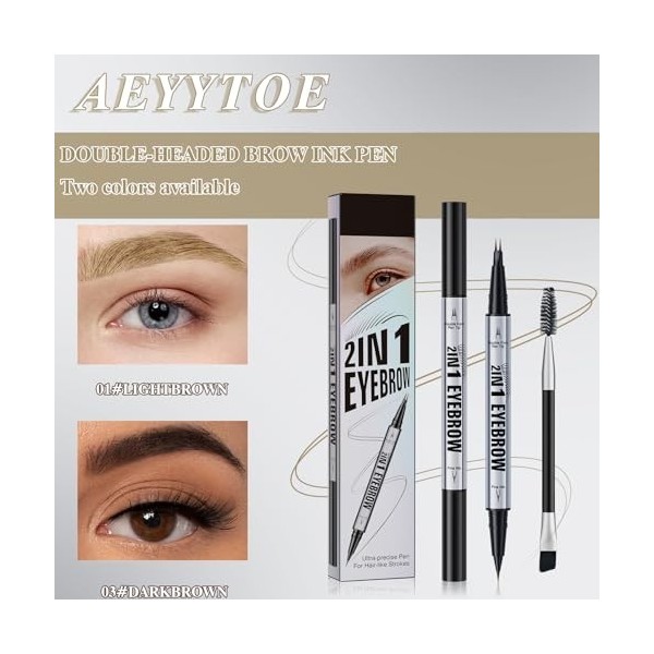 Crayon à sourcils liquide 2 en 1, Stylo à sourcils double pointe, 3D Crayon à sourcils liquide longue tenue, Cosmétique pour