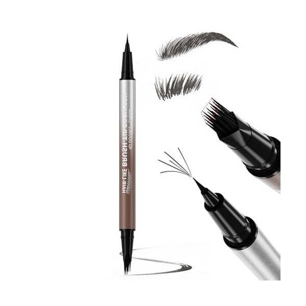 Erinde Crayon Sourcils Microblading 2 en 1, Crayon Sourcils Waterproof, Pointe Multi-Ramifications et Pointe Précise, Maquill