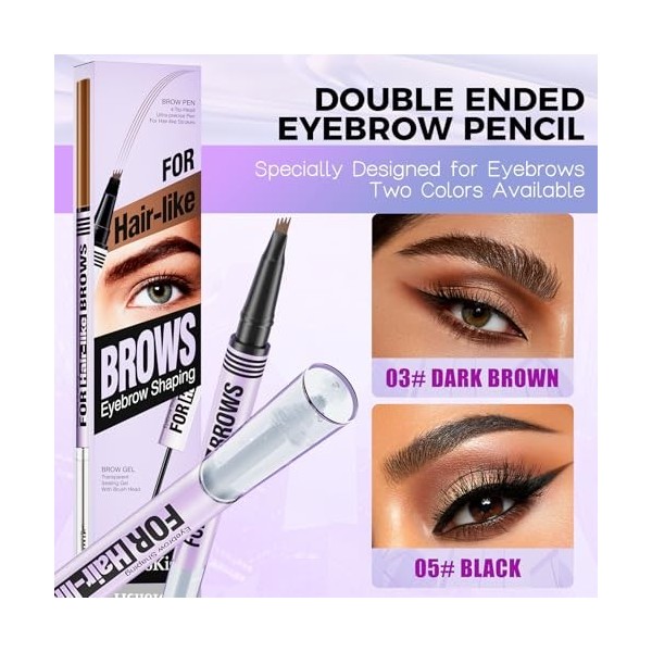 Stylo Double pour Sourcils à Pointe Ultra Précise - 4 Micro-Dents pour un Effet Microblading 3D Naturel - Tenue Résistante à 