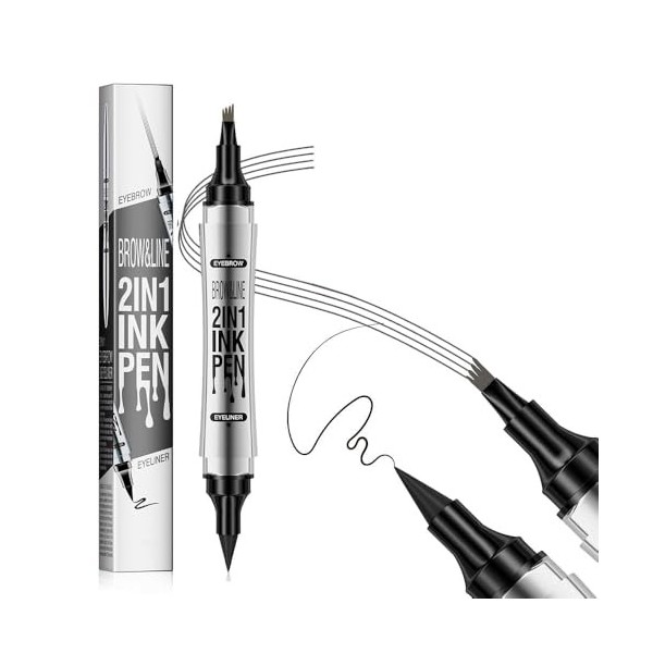 XFSRG Double Pointe 2 en 1 Crayon à Sourcils Eyeliner Liquide Longue Tenue Imperméable Précision Crayon à Sourcils Microbladi