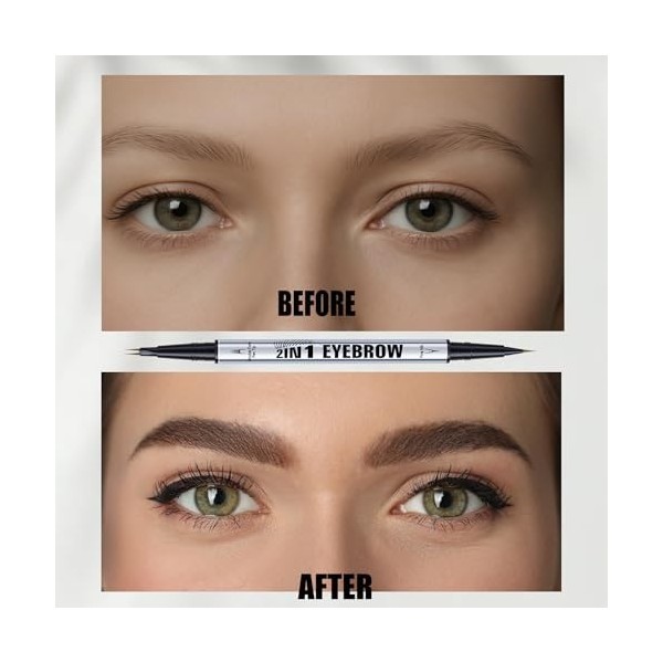Crayon Sourcil YZ&YL, Double Embout Avec Micro-pointe à 2 Broches et Pointe Pinceau Précise, Stylo Sourcil Effet Poil, Imperm