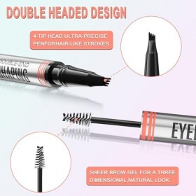 Crayon à Sourcil Magique 3D Waterproof, Micro Brow Pencil Avec 4 Pointes de Fourchette, Crayon Microblading Sourcil pour Sour...