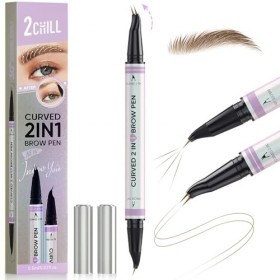 2CHILL Crayon à Sourcils Incurvé à 30 °, 2 en 1 Eyebrow Pen, Imperméables Avec 2 Conseils, Cosmétique Microbladants Vifs pour