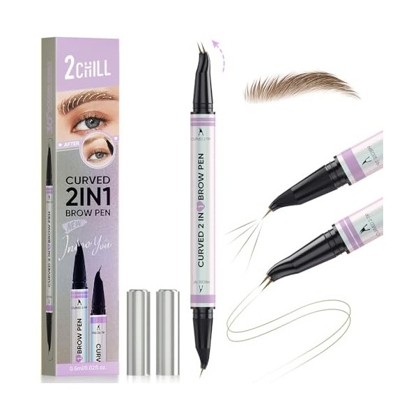 2CHILL Crayon à Sourcils Incurvé à 30 °, 2 en 1 Eyebrow Pen, Imperméables Avec 2 Conseils, Cosmétique Microbladants Vifs pour