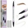 2CHILL Crayon à Sourcils Incurvé à 30 °, 2 en 1 Eyebrow Pen, Imperméables Avec 2 Conseils, Cosmétique Microbladants Vifs pour
