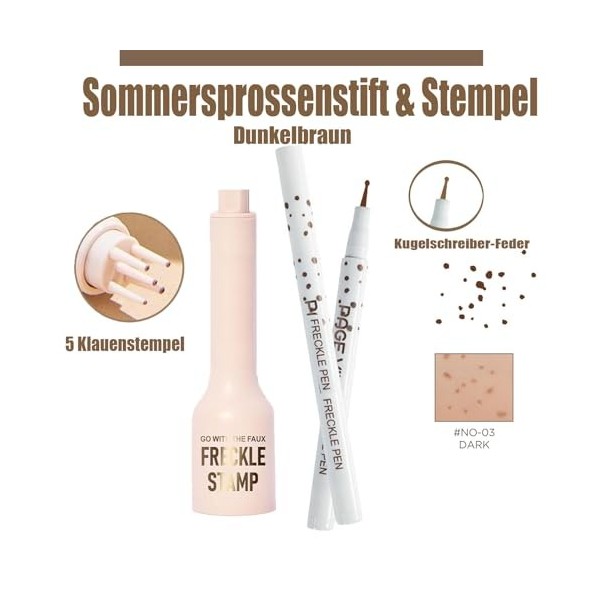 Kit de maquillage naturel pour taches de rousseur - Stylo Liquid Freckles et tampon à cinq points pour les taches dété 03 m
