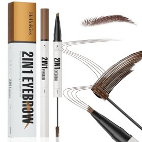 2 En 1 Crayon Sourcils Waterproof+Brosse à Pommade Sourcils,Crayon à Sourcils Liquide, Imperméable and Longue Durée Eyebrow P...