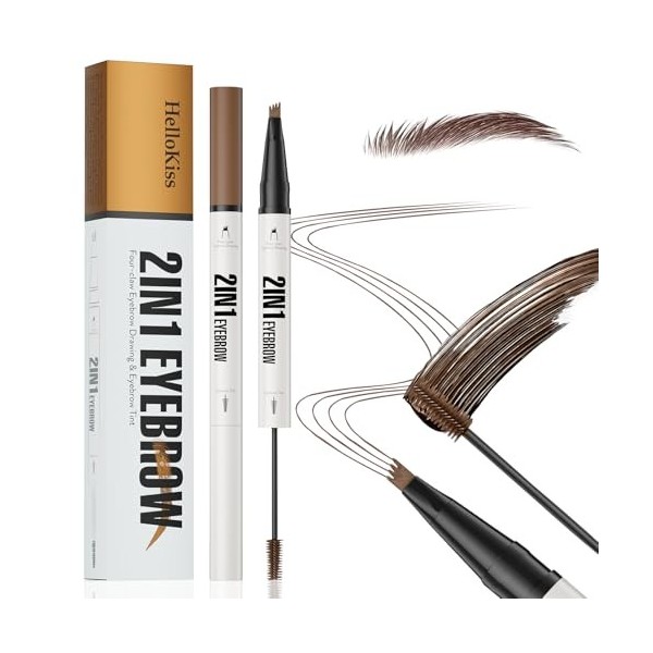 2 En 1 Crayon Sourcils Waterproof+Brosse à Pommade Sourcils,Crayon à Sourcils Liquide, Imperméable and Longue Durée Eyebrow P...
