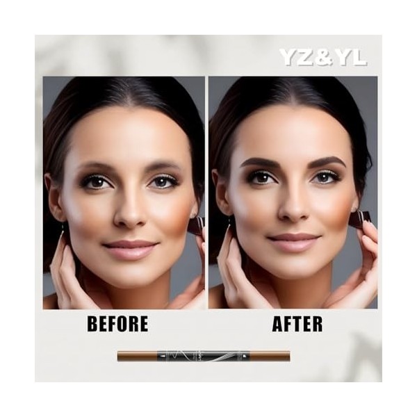 Crayon sourcils Waterproof, 2 en 1Eyebrow Pencil, Avec Micro-embout à 4 Dents et Pointe Pinceau Précise, Résistant à La Trans