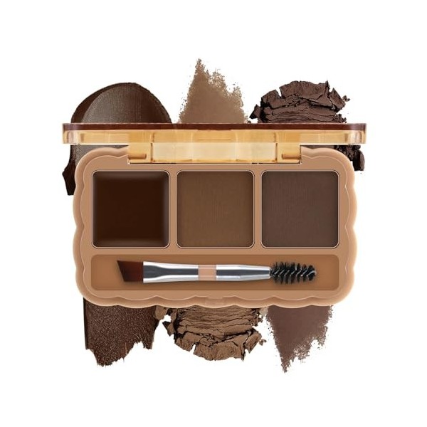 Boobeen Palette à sourcils, kit de poudre à sourcils 3 couleurs, pommade à sourcils avec brosse à double extrémité, kit de ma