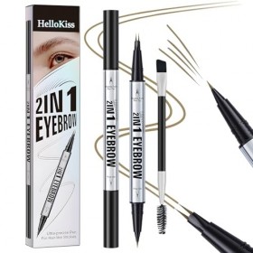 MOTIBACK Double tête Crayon Sourcil Micro-Fourchu à 2 Pointes Livré avec une brosse à sourcils et à cils - Imperméable Transp