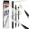 MOTIBACK Double tête Crayon Sourcil Micro-Fourchu à 2 Pointes Livré avec une brosse à sourcils et à cils - Imperméable Transp