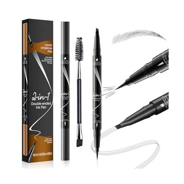 Crayon à Sourcils avec 4 conseils Imperméable à leau & Longue Durée Tattoo Brow, 3D Eyebrow Pencil, Crayon à sourcils à 4 po ...