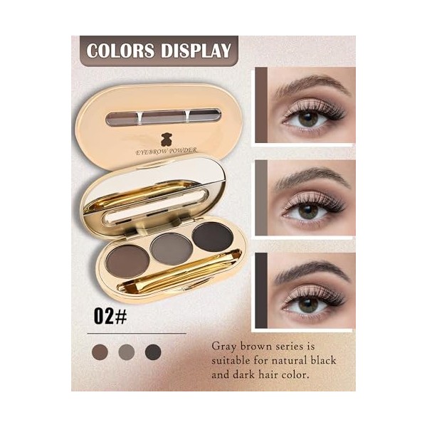 Eyebrow Powder Kit,3 Couleurs Eyebrow Powder Palette,Sourcils Maquillage Longue Tenue Waterproof,Facile a Colorer,Eyebrow Col...