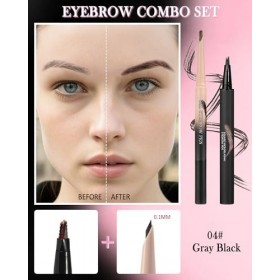 Crayon Sourcil Kit, Waterproof Longue Durée 2 en 1 Utilisation Combinée, Remplaçable Noir Fumé Eyebrow Tint Gel & Crayon Micr