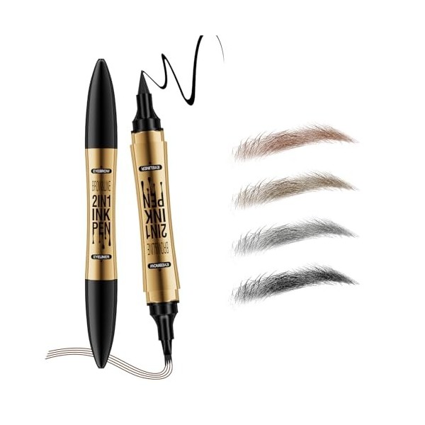 Crayon à sourcils avec 4 pointes micro-fourchettes, eye-liner liquide 2 en 1, durable et résistant à leau, pour un aspect na