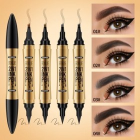 Crayon à sourcils avec 4 pointes micro-fourchettes, eye-liner liquide 2 en 1, durable et résistant à leau, pour un aspect na