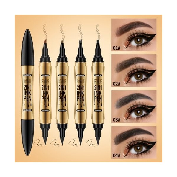 Crayon à sourcils avec 4 pointes micro-fourchettes, eye-liner liquide 2 en 1, durable et résistant à leau, pour un aspect na
