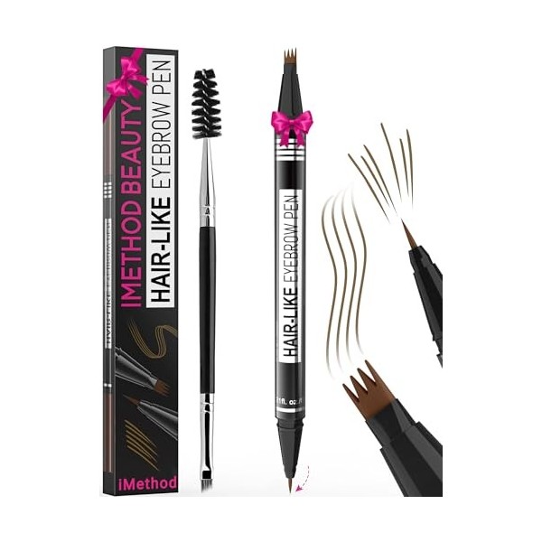 iMethod Microblading Crayon à sourcils - Eyebrow Pencil 2 en 1 - Crayon à sourcils réversible avec applicateur à 4 dents avec