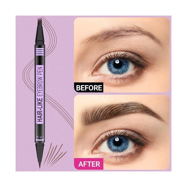 iMethod Microblading Crayon à sourcils double extrémité 2 en 1 avec 4 micro pointes fourchues et pointe pinceau précise pour ...