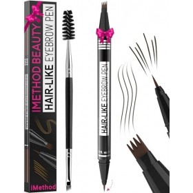 iMethod Microblading Crayon à sourcils 2 en 1 à double extrémité avec applicateur à 4 dents et pointe pinceau précise pour cr...