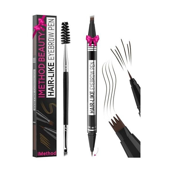 iMethod Microblading Crayon à sourcils 2 en 1 à double extrémité avec applicateur à 4 dents et pointe pinceau précise pour cr...