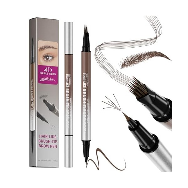 Crayon à sourcils 2 en 1 résistant à leau, stylo de précision avec pinceau pour dessin naturel des poils, formule résistante ...