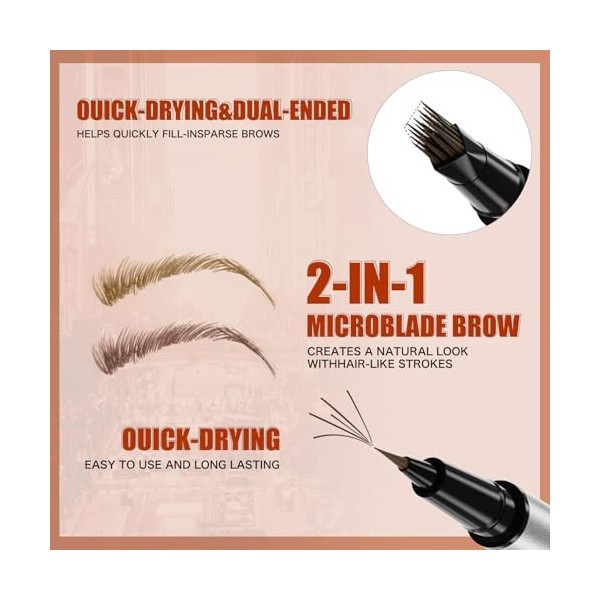 Crayon à sourcils 2 en 1 résistant à leau, stylo de précision avec pinceau pour dessin naturel des poils, formule résistante ...