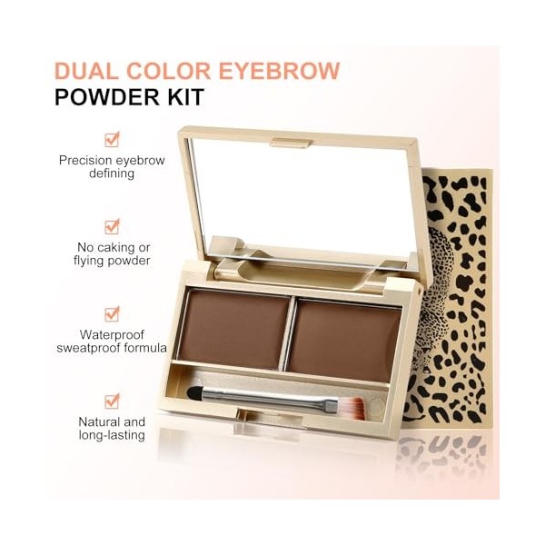 Boobeen Eyebrow Kit de poudre pour sourcils, 2 couleurs, imperméable, pour le maquillage des sourcils, forme de sourcils, asp...