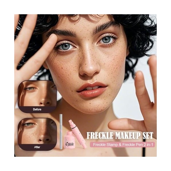FIDWALL Stylo Tache de Rousseur & Freckle Stamp, Kit Maquillage Taches de Rousseur Imperméable Longue Tenue avec Freckles Pen