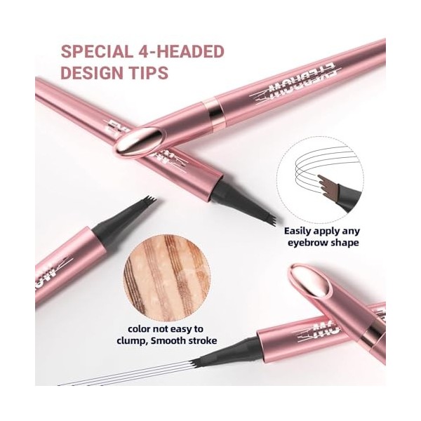 Crayon à Sourcils Waterproof Imperméable avec ​4 Micro-Fourchettes Ultra-Précises​ – ​Stylo Sourcil Effet Poil​ 3D, Résistant...