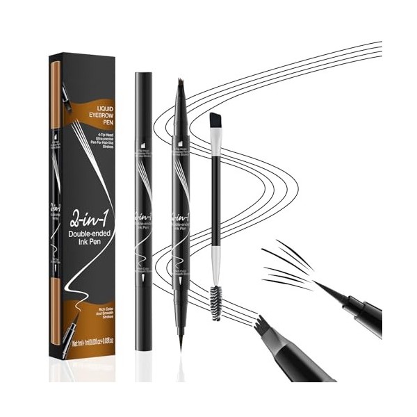 MisFun Longue Durée Crayon Sourcil, Crayon à Sourcil Magique 3D Imperméable Avec 4 Pointes de Fourchette, Microblading Eyebro